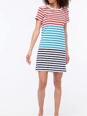 J. Crew Striped Colorblock Mini Dress - Red, Blue, Navy